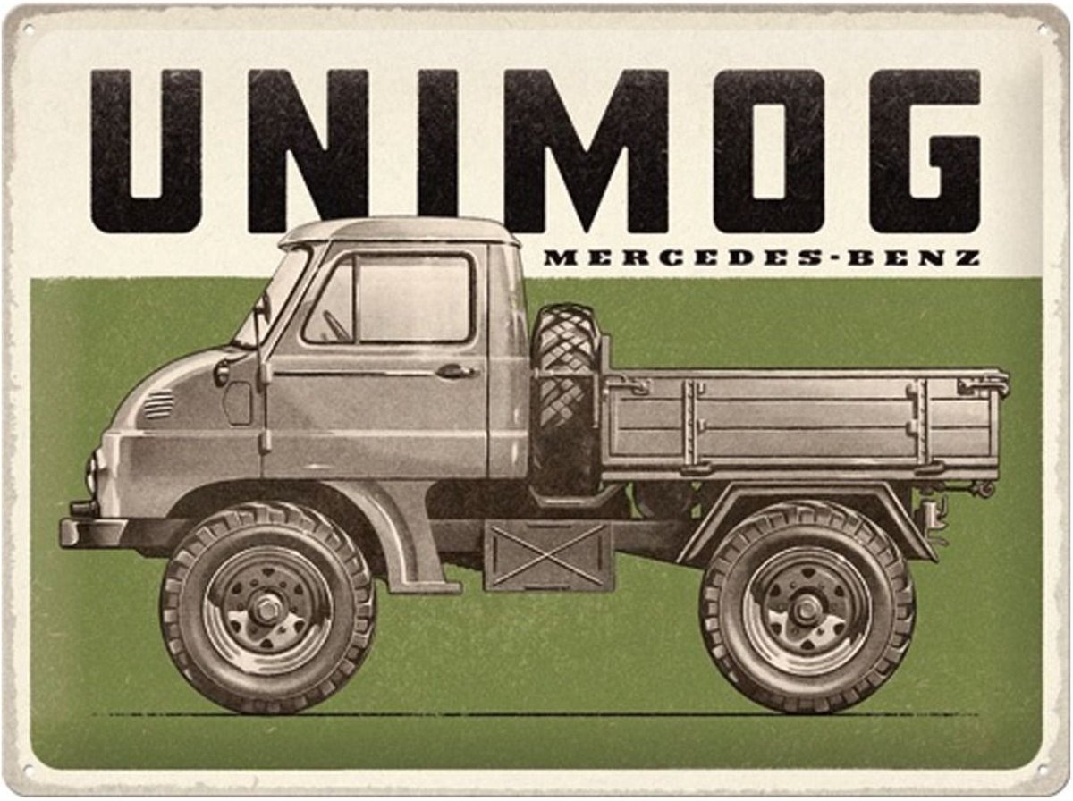 Metalen Bord 30x40 cm Mercedes Unimog Vintage