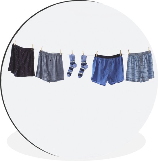 WallCircle - Wandcirkel - Muurcirkel - Boxers en sokken aan de waslijn - Aluminium - Dibond - ⌀ 140 cm - Binnen en Buiten