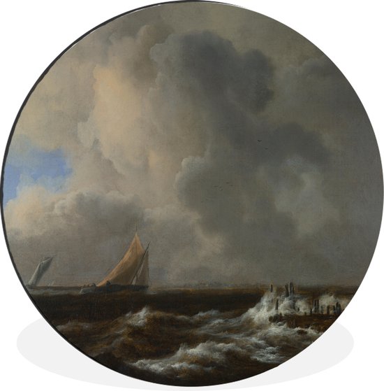 WallCircle - Wandcirkel - Muurcirkel - Scheepvaart bij een frisse bries - Jacob van Ruisdael - Aluminium - Dibond - ⌀ 90 cm - Binnen en Buiten