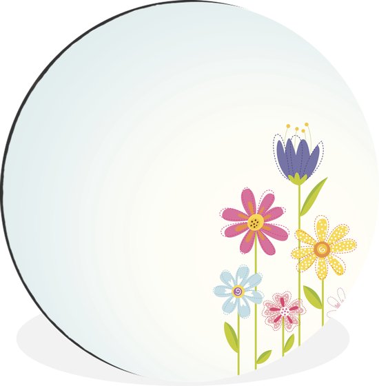 Une illustration de fleurs et d'une tulp bleue Cercle mural aluminium ⌀ 140 cm