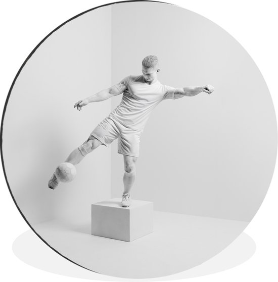 WallCircle - Wandcirkel - Muurcirkel - Standbeeld van een voetballende jongen - Aluminium - Dibond - ⌀ 30 cm - Binnen en Buiten