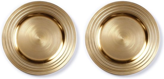 Twee gouden onderborden met concentrische cirkels en een matglanzende afwerking.