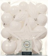 Decoris Kerstballen met piek - 49st - kunststof - wit - 5-6-8-10 cm