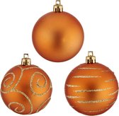 Krist+ Kerstballen - 30x ST - oranje - gedecoreerd - kunststof - 6 cm
