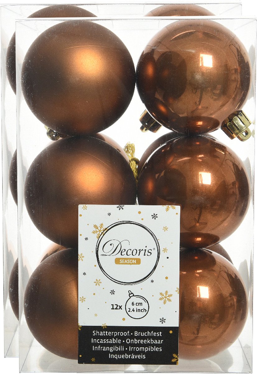 24x stuks kunststof kerstballen kaneel bruin 6 cm - Mat/glans - Onbreekbare plastic kerstballen
