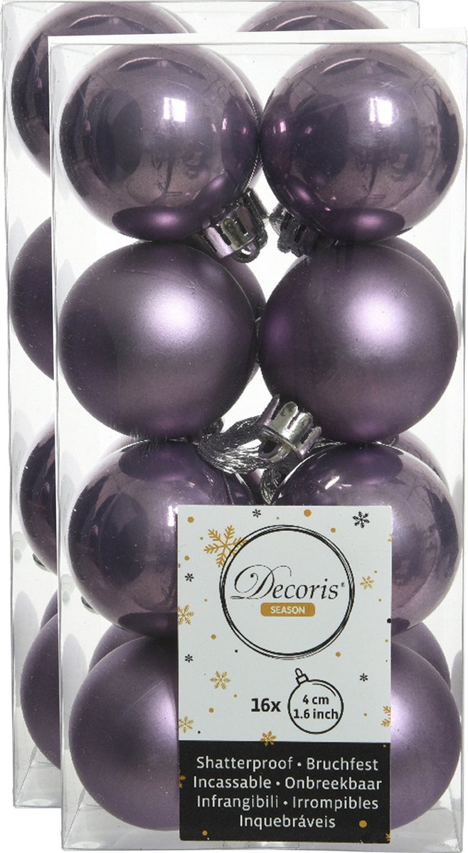 32x stuks kunststof kerstballen heide lila paars 4 cm - Mat/glans - Onbreekbare plastic kerstballen