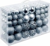 Kerstballen set - zilverkleurig - kunststof - formaten 3, 4 en 6 cm