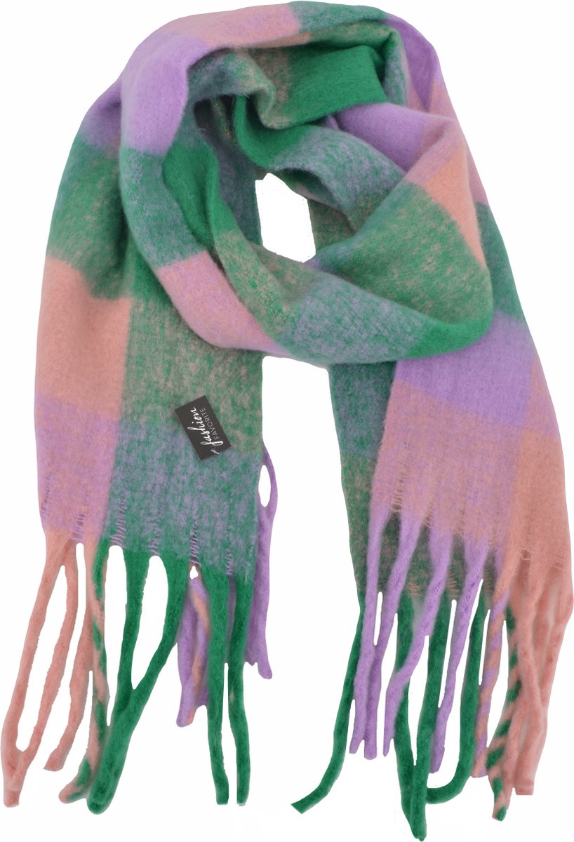 Sjaal Geblokt - Lila/Groen | Polyester | 210 x 38 cm | Fashion Favorite