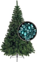 Bellatio Decorations kerstboom H210 cm - met kerstballen turquoise blauw