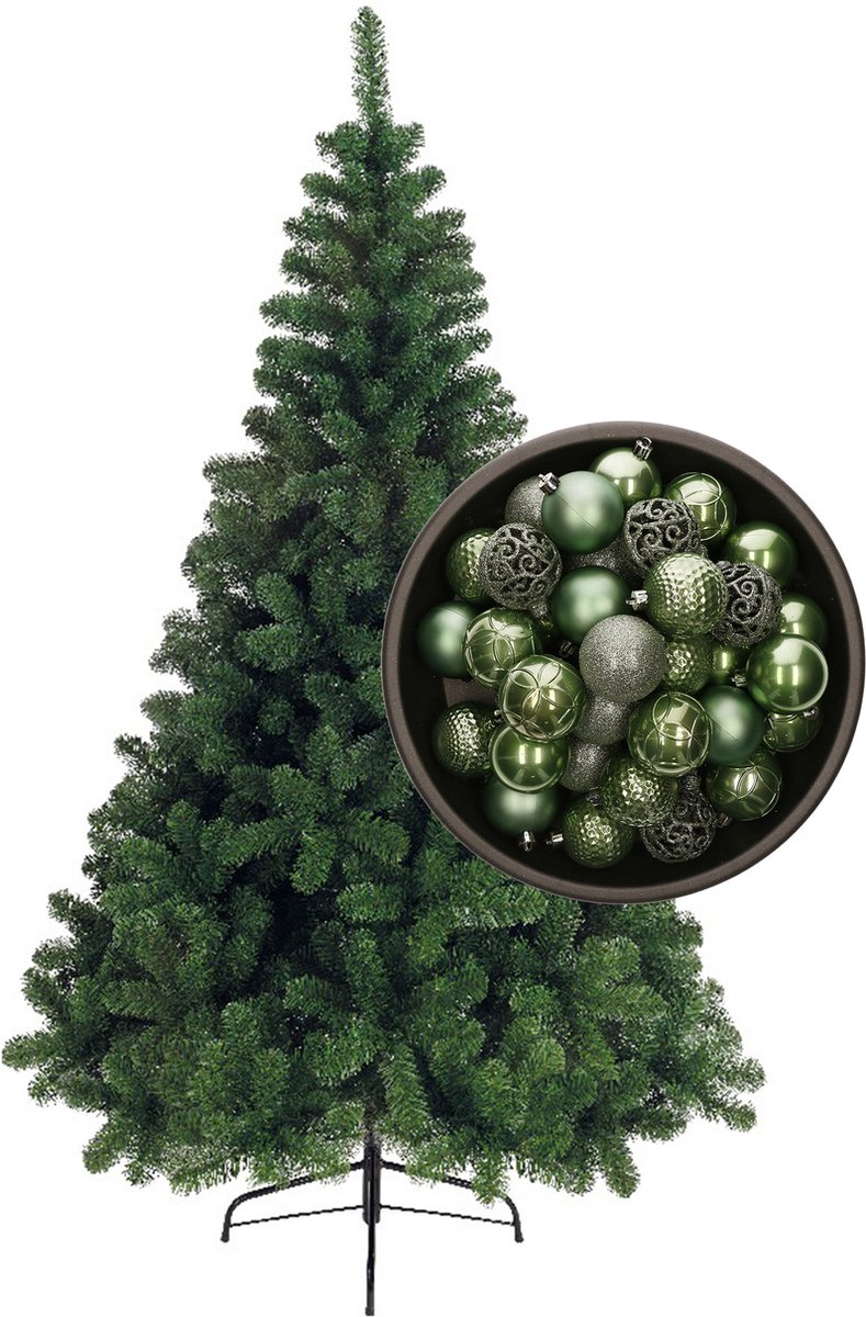 Bellatio Decorations kerstboom H180 cm - met kerstballen salie groen