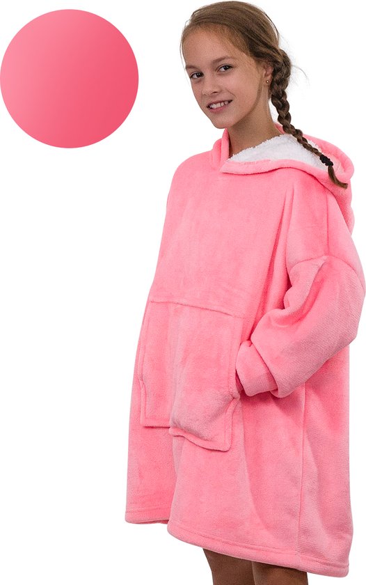 Smileify® Hoodie Deken - Fleece Deken met Mouwen - Plaid - Snuggie - Hoodie Blanket - Snuggle Hoodie - Comfy - Kinderen - Donker Roze