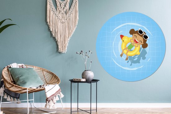 Cercle mural Illustration enfant Nager aluminium - Illustration enfant fille dans piscine Cercle mural aluminium - ⌀ 120 cm - tableau rond - tirage photo sur aluminium / dibond / cercle mural / cercle vivant / cercle jardin (décoration murale) XXL /