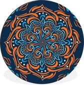 WallCircle - Wandcirkel - Muurcirkel - Mandala - Oranje - Blauw - Patronen - Aluminium - Dibond - ⌀ 90 cm - Binnen en Buiten
