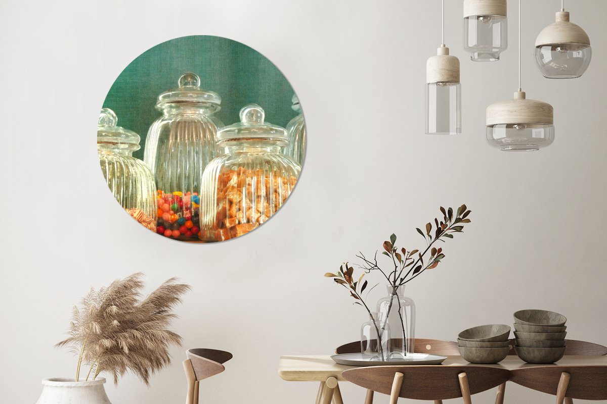 Bocaux en verre anciens remplis de bonbons Assiette en plastique de cercle  mural - ⌀