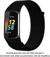 Zwart Nylon Bandje geschikt voor Fitbit Charge 5 & Charge 6 – Maat: zie maatfoto – black nylon smartwatch strap - Polsbandje - Horlogeband / Polsband / Armband