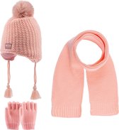 Kitti 3-Delig Winter Set | Muts met Fleecevoering - Sjaal - Handschoenen | 1-4 Jaar Meisjes | K22160-04-04 | Salmon Pink