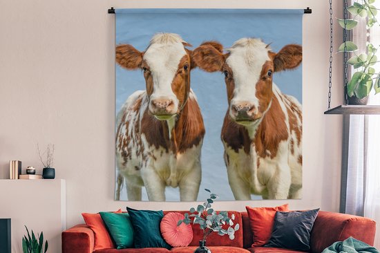 Wandkleed - Wanddoek - Koeien - Lucht - Dieren - Boerderij - Portret - 180x180 cm - Wandtapijt