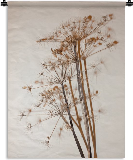 Wandkleed - Wanddoek - Droogbloemen - Stilleven - Wit - Planten - Bloemen - 60x80 cm - Wandtapijt