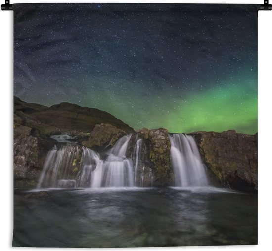 Tenture murale - Tissu mural - Aurores boréales - Cascade - Islande - 60x60 cm - Tapisserie murale