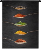 Wandkleed Kruiden en Specerijen - Italiaanse kruiden op lepels Wandkleed katoen 60x80 cm - Wandtapijt met foto