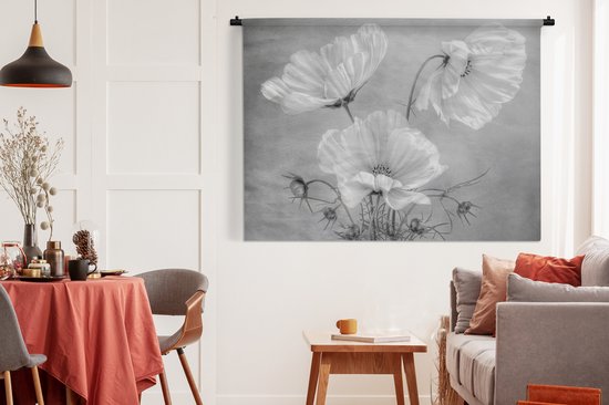 Tapisserie - Toile murale - Nature morte - Fleurs - Zwart et blanc - Coquelicot - Botanique - 180x135 cm - Tapisserie