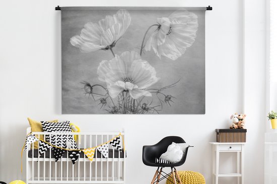 Tapisserie - Toile murale - Nature morte - Fleurs - Zwart et blanc - Coquelicot - Botanique - 180x135 cm - Tapisserie