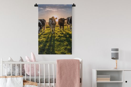 Tapisserie - Toile murale - Vaches - Soleil - Herbe - Animaux - Ferme - 60x90 cm - Tapisserie