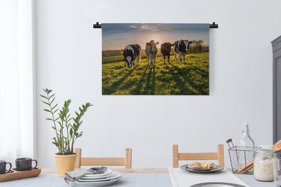Tapisserie - Toile murale - Vaches - Soleil - Herbe - Animaux - Ferme - 90x60 cm - Tapisserie