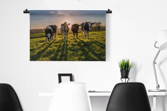 Tapisserie - Toile murale - Vaches - Soleil - Herbe - Animaux - Ferme - 90x60 cm - Tapisserie