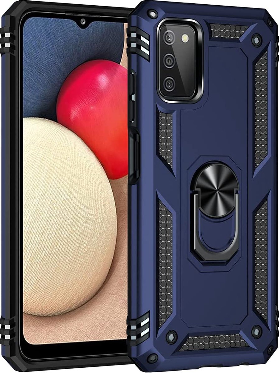 Anti-Shock Hybrid Ring Armor Hoesje Geschikt voor: Samsung Galaxy A03S - blauw