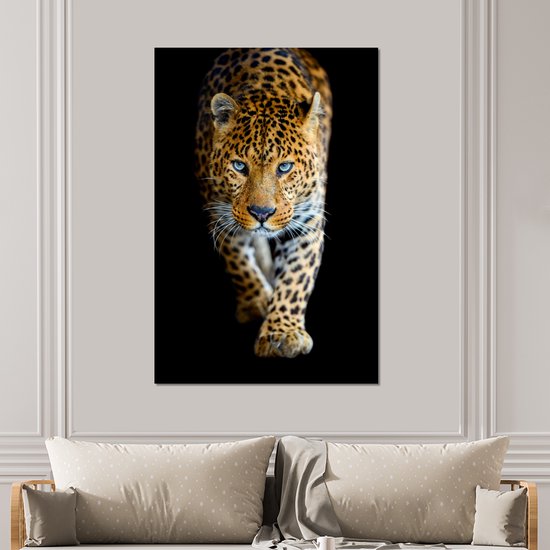 Décoration murale Métal - Peinture Aluminium Industrielle - Léopard - Animaux - Portrait - Animaux sauvages - Zwart - 100x150 cm - Dibond - Photo sur aluminium - Décoration murale industrielle - Pour le salon / chambre