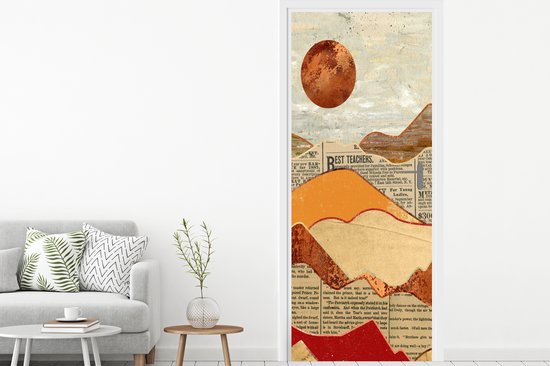 Sticker de Porte Vintage - Journal - Bronze - Abstrait - Paysage - Couleurs - 95x235 cm - Affiche de Porte