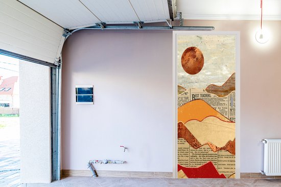 Sticker de Porte Vintage - Journal - Bronze - Abstrait - Paysage - Couleurs - 95x235 cm - Affiche de Porte