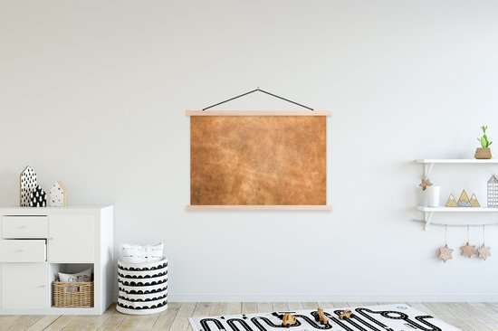 Posterhanger incl. Poster 150x100 cm - Schoolplaat - Leer - Structuur - Lederlook - Bruin - Textielposter - Blanke latten