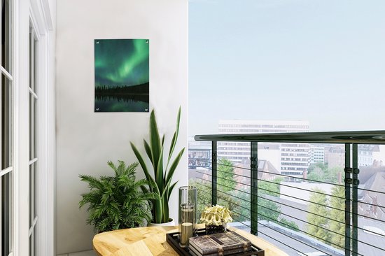 Tuin decoratie Noorderlicht - Bomen - Water - Alaska - 30x40 cm - Tuindoek - Buitenposter