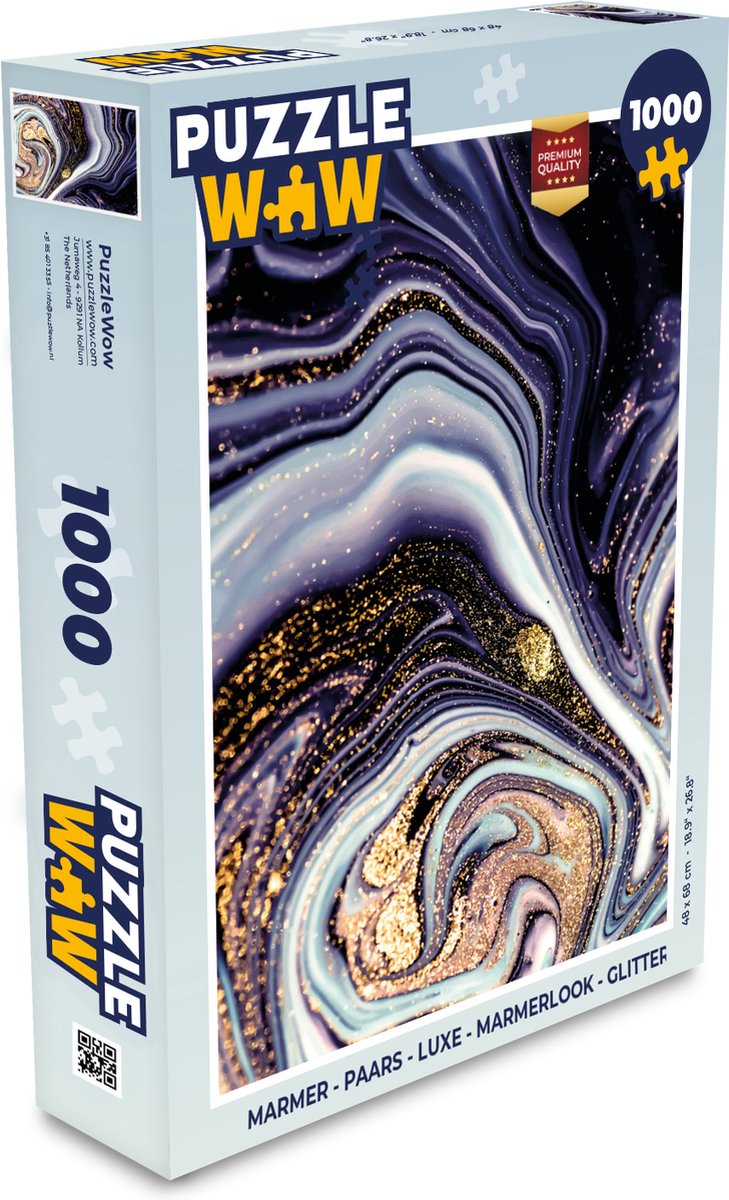 Puzzel Marmer - Paars - Luxe - Marmerlook - Glitter - Legpuzzel - Puzzel 1000 stukjes volwassenen