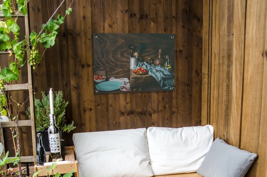 Tableau jardin Rustique - Fruits - Ustensiles de cuisine - Fraise - 80x60 cm - Affiche jardin - Toile jardin - Affiche extérieur