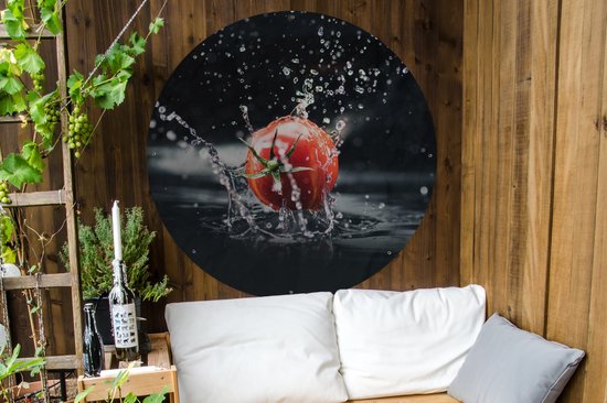 Tuincirkel Tomaat - Groente - Stilleven - Water - Rood - 120x120 cm - Ronde Tuinposter - Buiten