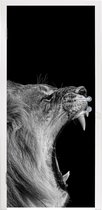 Deursticker Dieren - Leeuw - Zwart - Wit - Portret - 80x205 cm - Deurposter
