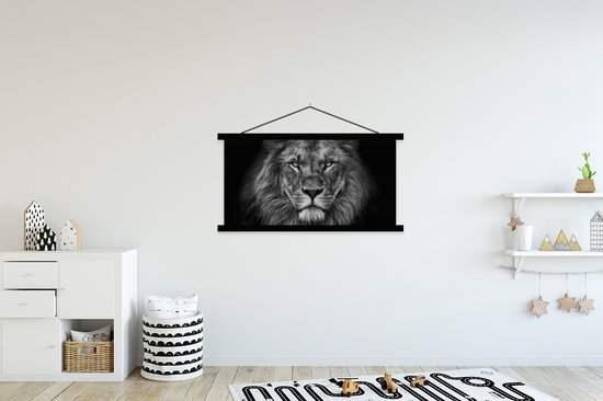 Porte-affiche avec affiche - Affiche scolaire - Lion - Animaux - Zwart - Wit - 120x60 cm - Lattes noires