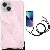 Smartphone hoesje Geschikt voor iPhone 14 Telefoonhoesje met tekst met transparante rand Marble Pink