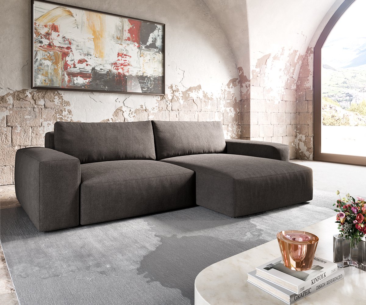 Hoekbank Lanzo XL microvezel kaki bruin 270x180 cm variabele rugleuning