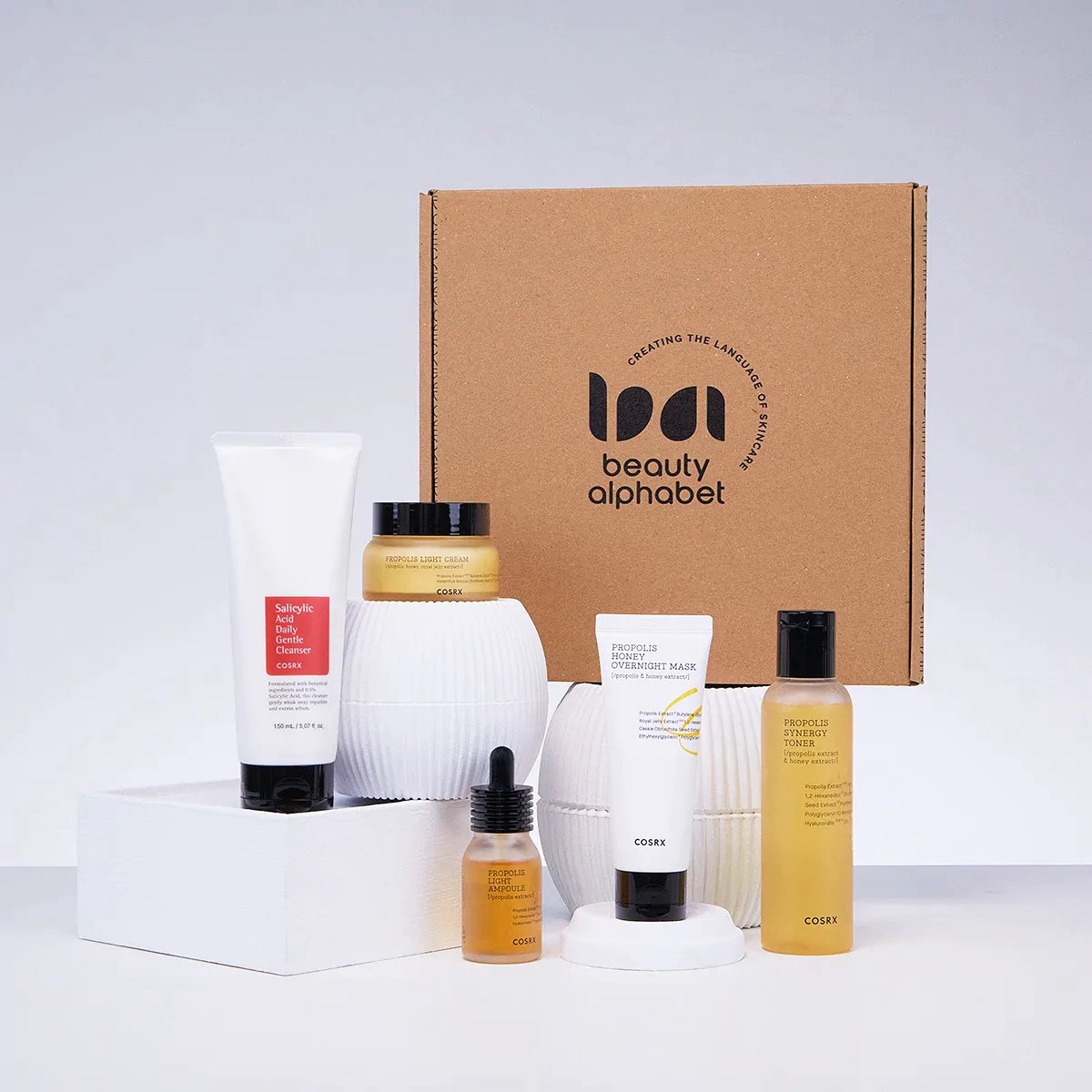 COSRX Korean Skincare Set (5 Artikelen) Salicylic Acid Cleanser, Propolis Toner, Ampoule, Crème, Nachtmasker