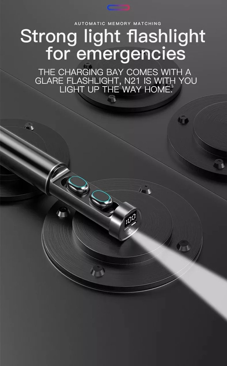 Zwarte Draadloze Oordopjes 5.1 Bluetooth Technologie Met LED Display, Zaklamp, 9D geluidservaring en tot 55 uur Standby voor Dagelijkse en Gaming Gebruik, Water-en Zweetproof en Noise Cancellation