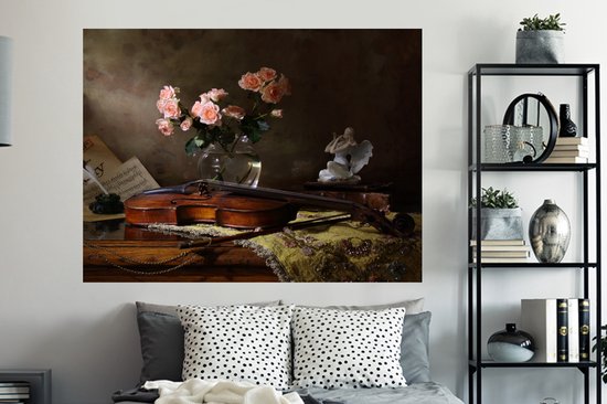 Stickers muraux - Film autocollant - Violon - Roses - Rose - Fleurs - Nature morte - 160x120 cm - Film adhésif - Stickers muraux Chambre d'enfant - Papier peint autocollant XXL