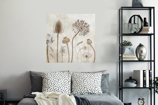 Stickers muraux - Film autocollant - Fleurs - Aquarelle - Nature morte - Marron - Vintage - 100x100 cm - Film adhésif - Stickers muraux Chambre d'enfant - Papier peint autocollant XXL - Papier peint autocollant - Film autocollant