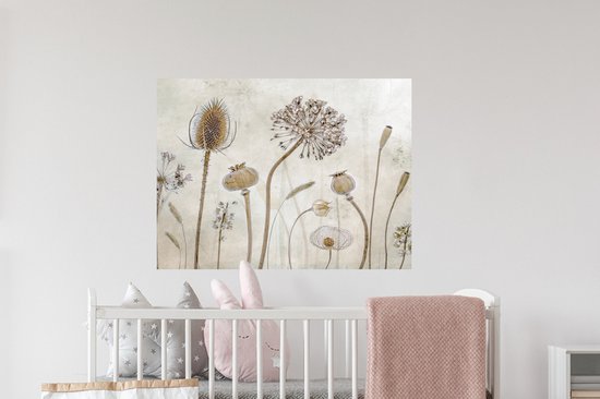 Stickers muraux - Sticker Foil - Fleurs - Aquarelle - Nature Morte - Marron - Vintage - 80x60 cm - Film Adhésif - Stickers muraux Muraux Chambre Enfant - Papier Peint Autocollant