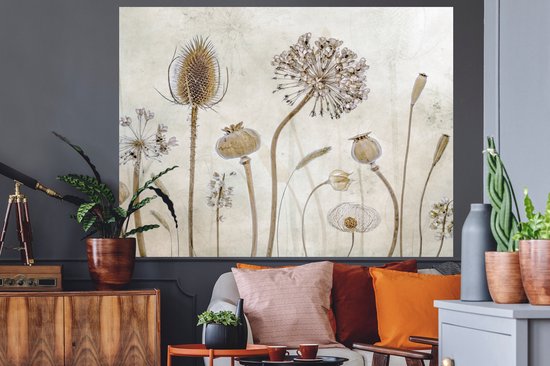 Stickers muraux - Feuille autocollante - Fleurs - Aquarelle - Nature morte - Marron - Vintage - 160x120 cm - Film adhésif - Stickers muraux chambre d'enfant - Papier peint autocollant XXL - Papier peint autocollant - Feuille autocollante