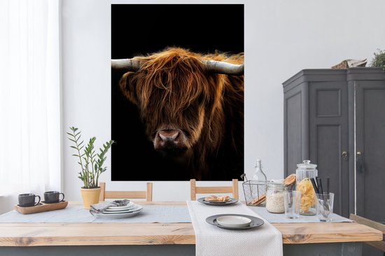 Affiche Scottish Highlander - Cornes - Zwart - Animaux - Nature - Gibier - Vache - 120x160 cm XXL