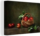 Canvas Schilderij Rustiek - Appel - Fruit - Rood - Mand - Stilleven - 120x90 cm - Wanddecoratie